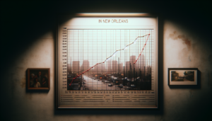 alt_text: Graph showing a rise in homicide rates in New Orleans with highlighted years for context.