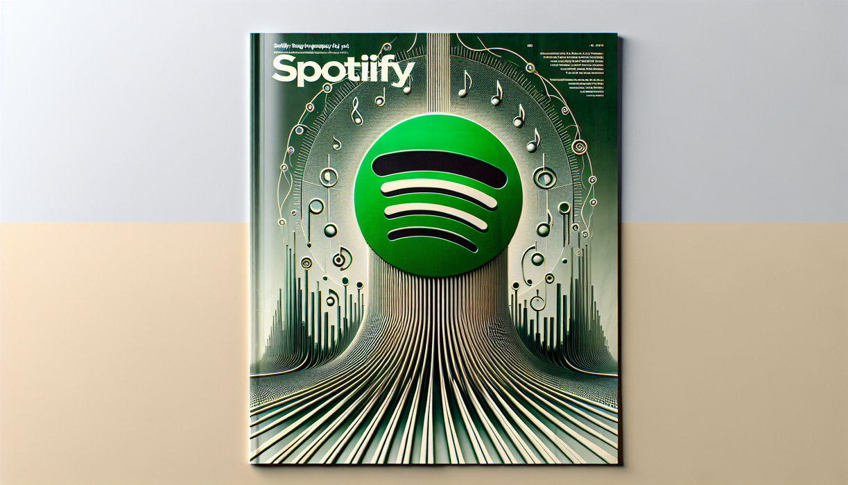 alt_text: Magazine cover titled "Spotify’s Biggest Piracy Wake-Up Call Yet" with a Spotify logo and music notes.