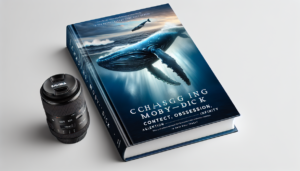 alt_text: Book cover featuring a whale illustration, ocean waves, and the title "Chasing Moby-Dick".