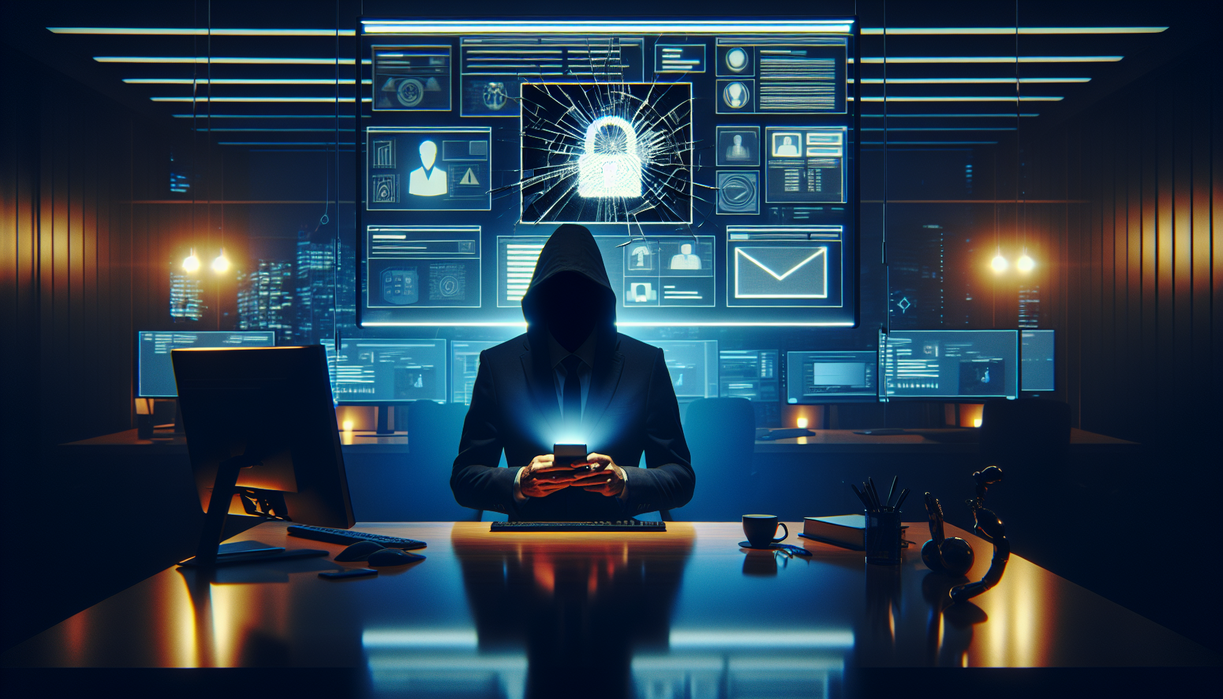 alt_text: Spyware symbol, a silhouette, and a spotlight, highlighting the cost of fame and privacy invasion.